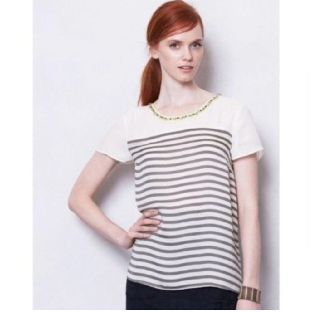 Maeve Anthropologie Jewel Embellished Striped Top